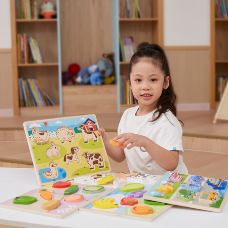  Drewniane Puzzle Układanka Montessori 2w1 Figurki Owoce VIGA TOYS