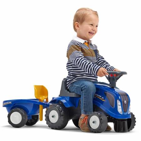  Niebieski Traktorek Baby New Holland  z Przyczepką + Akcesoria  FALK