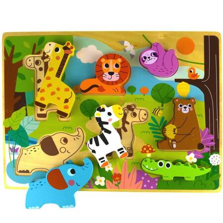 Drewniane Puzzle Zwierzątka Safari Dopasuj Kształty TOOKY TOY